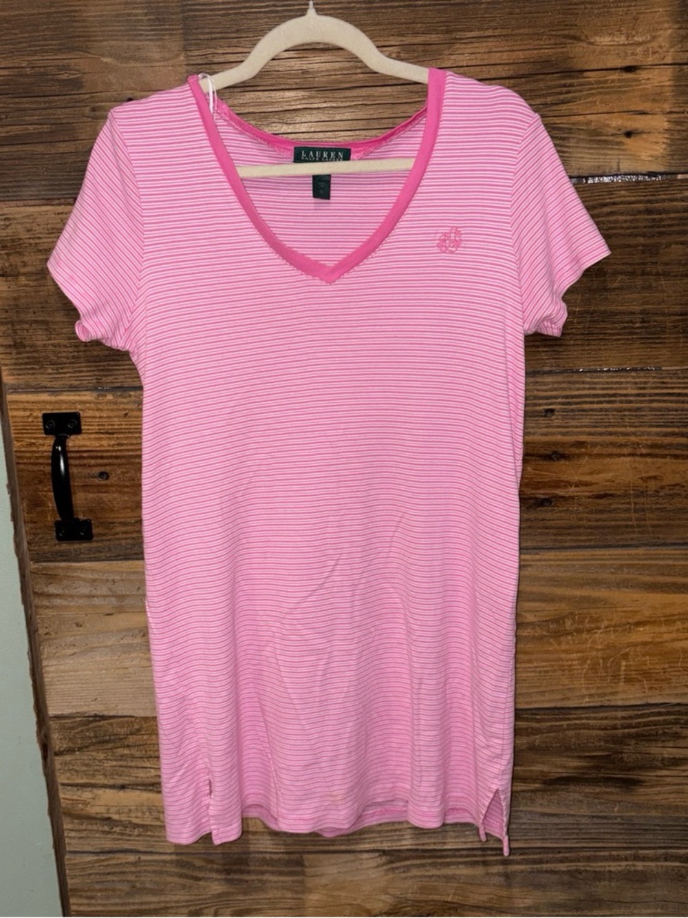 Lauren Ralph Lauren Pink Striped V-Neck T-shirt Dress